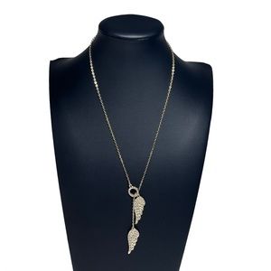 Angel Wings Halo Pendant Necklace Golden Crystal 17"